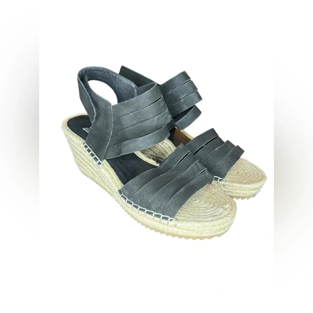Eileen Fisher Largo Espadrille Suede Wedge Size 7.5 Black